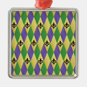 Mardi Gras Harlequin Lilie Silbernes Ornament