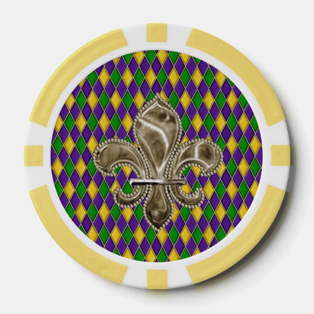 Mardi Gras Harlequin Muster mit Lilie Pokerchips (Vorderseite)