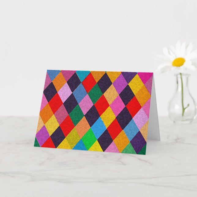 MARDI GRAS HARLEQUIN PATTERN Farbenfrohe Rhombi-Ka Karte (Kleine Pflanze)