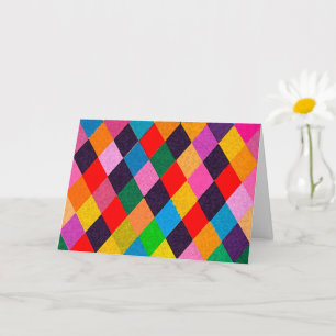 MARDI GRAS HARLEQUIN PATTERN Farbenfrohe Rhombi-Ka Karte