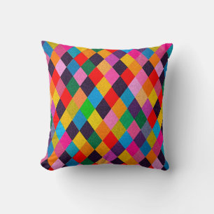 MARDI GRAS HARLEQUIN PATTERN Farbenfrohe Rhombi Kissen