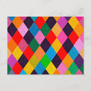 MARDI GRAS HARLEQUIN PATTERN Farbenfrohe Rhombi Postkarte