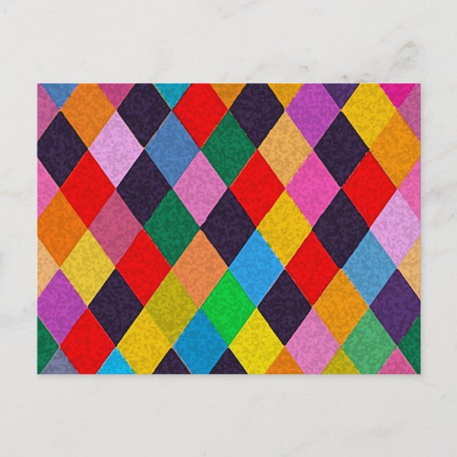 MARDI GRAS HARLEQUIN PATTERN Farbenfrohe Rhombi Postkarte (Vorderseite)