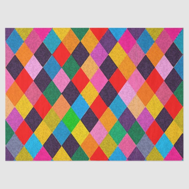 MARDI GRAS HARLEQUIN PATTERN Farbenfrohe Rhombi Seidenpapier (Vorderseite)