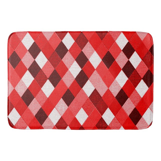 MARDI GRAS HARLEQUIN PATTERN Red Pink White Rhombi Badematte (Vorderseite)