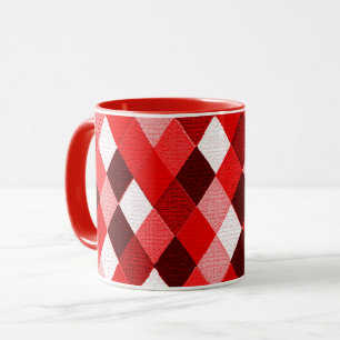 MARDI GRAS HARLEQUIN PATTERN Red Pink White Rhombi Tasse