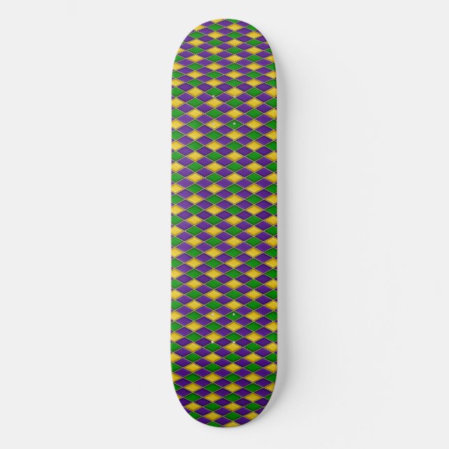 Mardi Gras Harlequin Pattern Skate Deck - dunkel Skateboard (Vorderseite)
