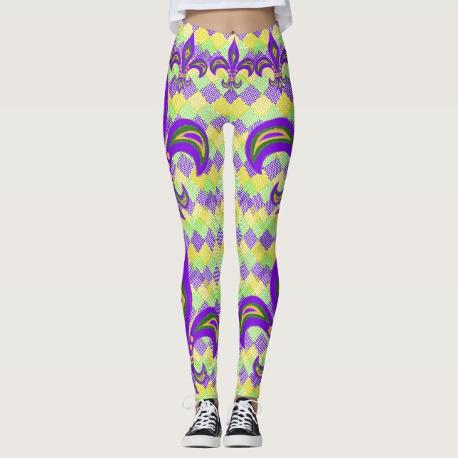 Mardi Gras Harlequin Pattern und Lilie Leggings (Vorderseite)