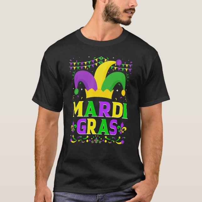 Mardi Gras Hat  Mardi Gras Beads Bling Costume 1 T-Shirt (Vorderseite)