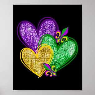 Mardi Gras Heart Fleur-de-lis Symbol Karneval Men Poster