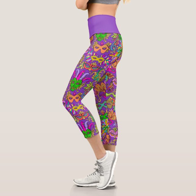 Mardi Gras Hell Lila rosa Masquerasken Capri Leggings (Links)