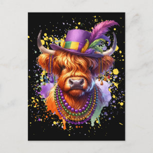 Mardi Gras Highland Cow Postkarte