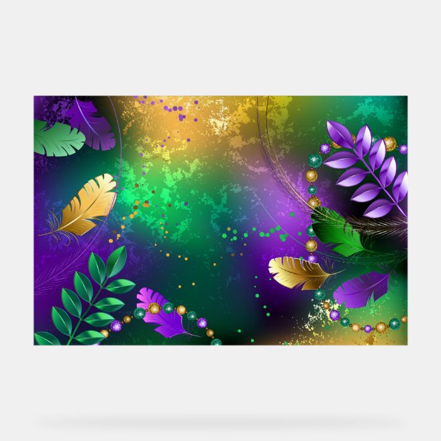Mardi-Gras-Hintergrund mit Perlen Acrylschild (Vorderseite)