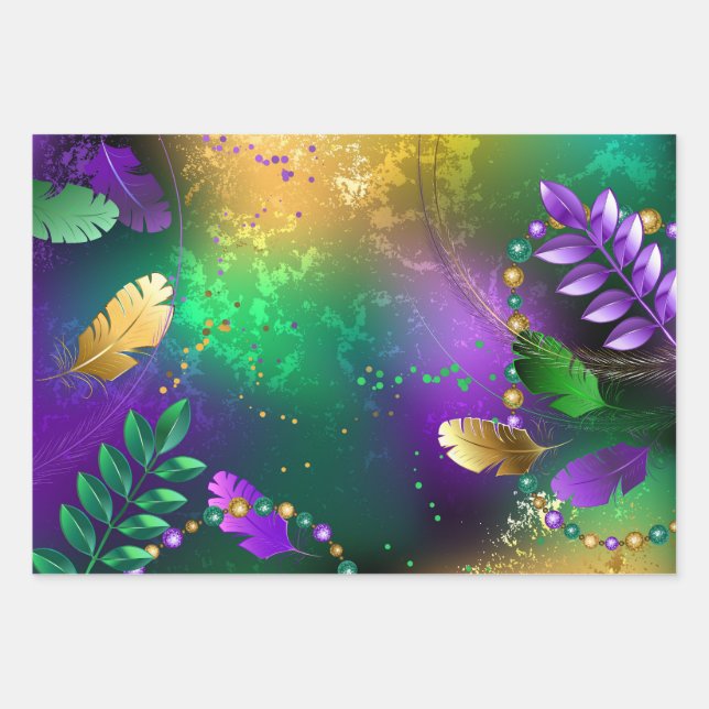 Mardi-Gras-Hintergrund mit Perlen Geschenkpapier Set (Vorderseite)