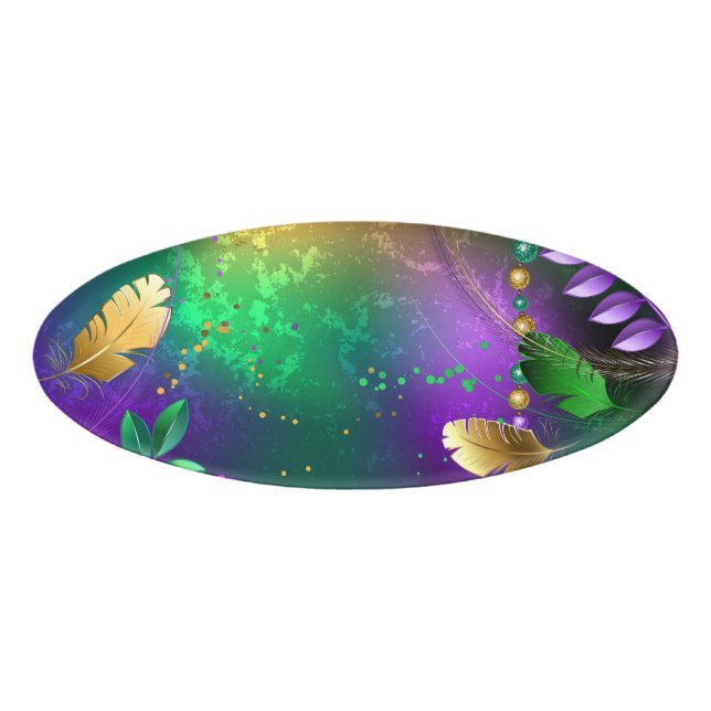 Mardi-Gras-Hintergrund mit Perlen Namenschild (Vorderseite)