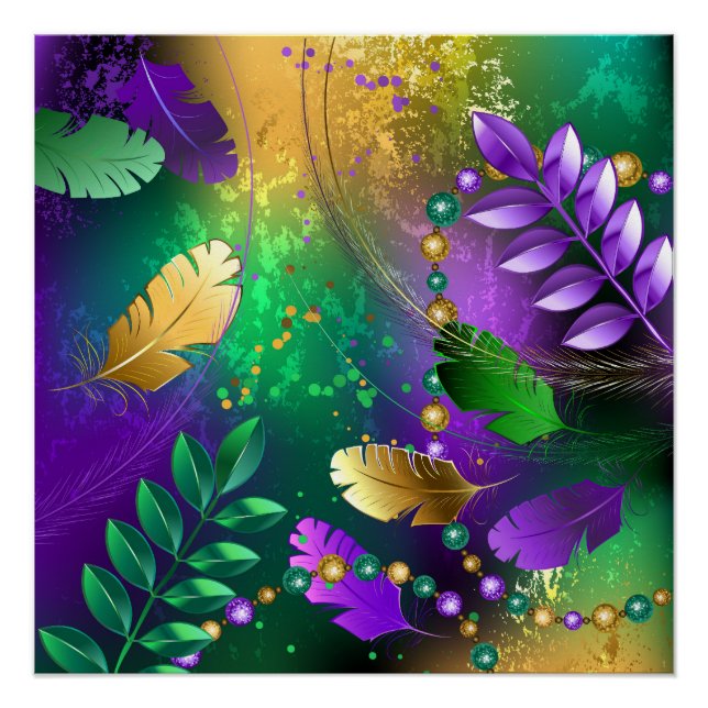 Mardi-Gras-Hintergrund mit Perlen Poster (Vorderseite)