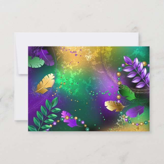 Mardi-Gras-Hintergrund mit Perlen RSVP Karte (Vorderseite)