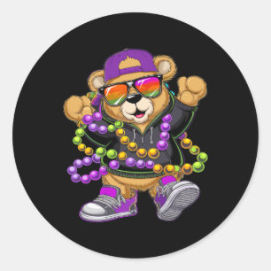 Mardi Gras Hip Hop Bär für Jungen Mans New Orleans Runder Aufkleber