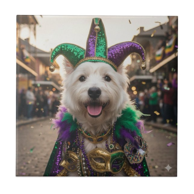 Mardi Gras-Hund-Narrenkostüm Fliese (Vorderseite)