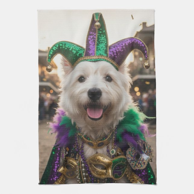 Mardi Gras-Hunde-Narrenkostüm Geschirrtuch (Vertikal)