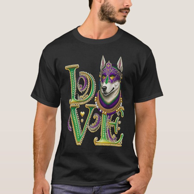 Mardi Gras Husky Word LOVE Masquerade T-Shirt (Vorderseite)