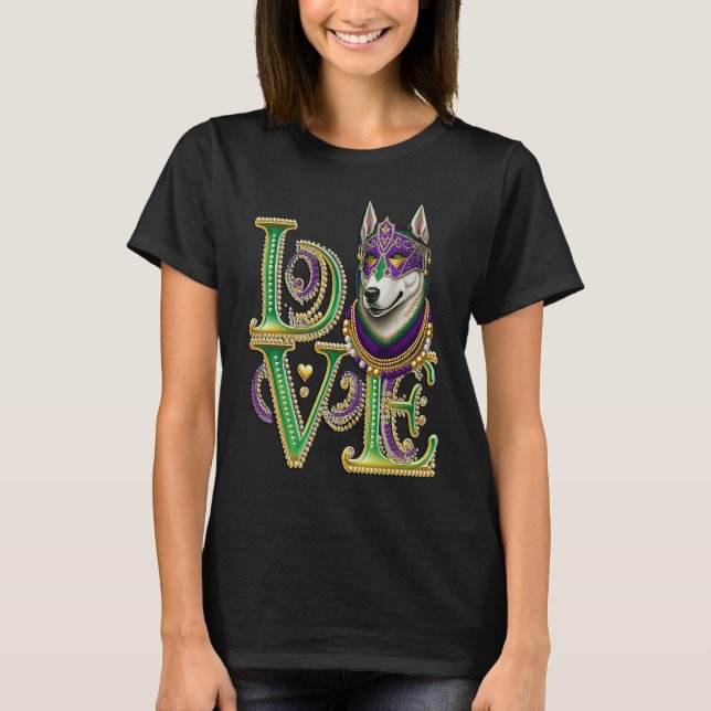 Mardi Gras Husky Word LOVE Masquerade T-Shirt (Vorderseite)
