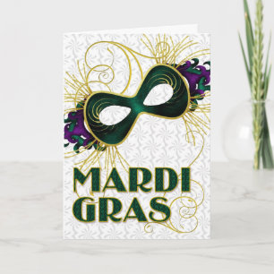 Mardi Gras in Violet Gold Green Mask Karte