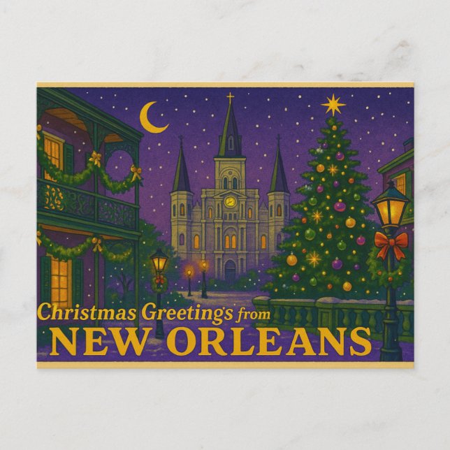 Mardi Gras Inspired New Orleans Christmas Postcard Postkarte (Vorderseite)