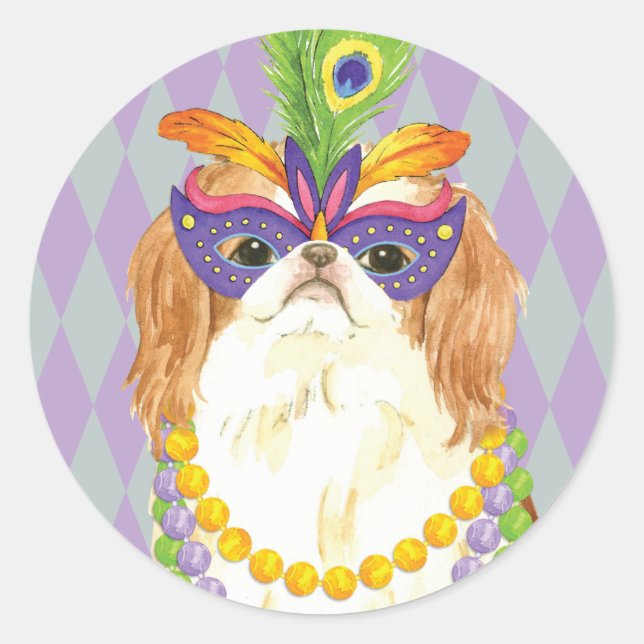 Mardi Gras Japanese Chin Runder Aufkleber (Vorderseite)