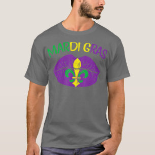 Mardi Gras Jester Hat Lila Lips Funny Mardi Gras T-Shirt