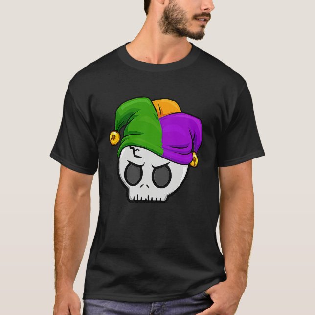 Mardi Gras Jester Skull  New Orleans Carnival Para T-Shirt (Vorderseite)