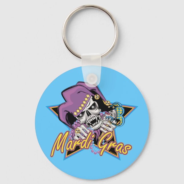 Mardi Gras Jester Skull Schlüsselanhänger (Vorderseite)