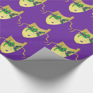 Mardi Gras Karneval Goldmaske auf Lila Geschenkpapier