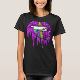 Mardi Gras Karneval Lila Gold Lippen Getrennt 1 T-Shirt