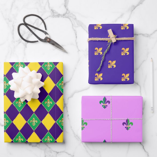 Mardi Gras Karneval Lilie Diamond Decor Geschenkpapier Set (Vorderseite)