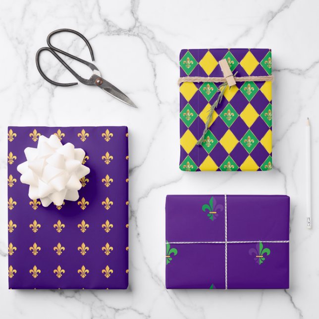 Mardi Gras Karneval Lilie Diamond Decor Geschenkpapier Set (Vorderseite)