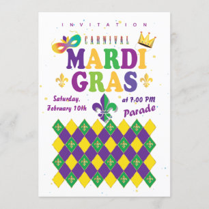 Mardi Gras Karneval Lilie Diamond Harlequin Einladung
