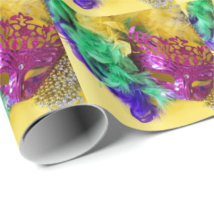 Mardi Gras Karneval Maske Feather Boa Beads Geschenkpapier
