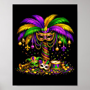 Mardi Gras Karneval Palme Hawaiianische Perlen Mas Poster