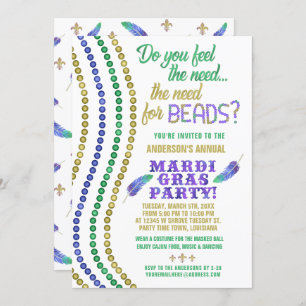 Mardi Gras Karneval Party Beliebte Perlen Einladung