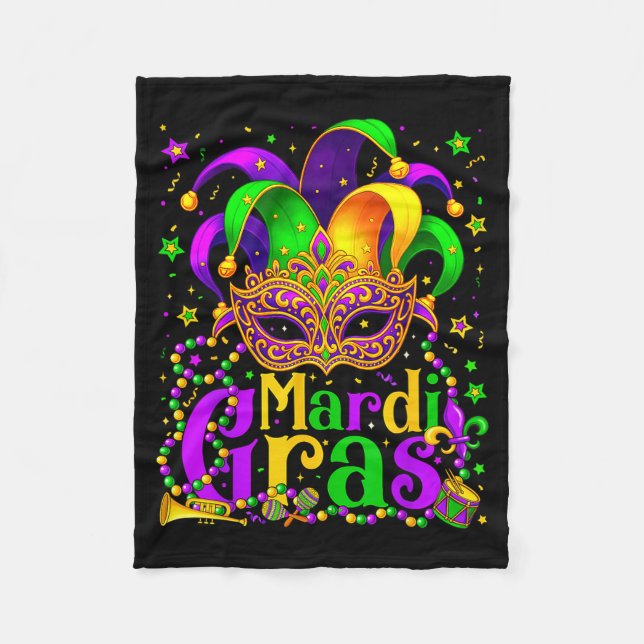Mardi Gras Karneval Perlen Maske Federn Hut Männer Fleecedecke (Vorderseite)