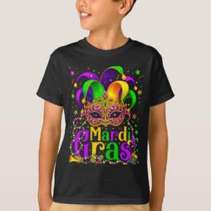 Mardi Gras Karneval Perlen Maske Federn Hut Männer T-Shirt