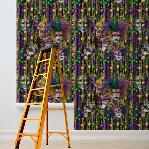 Mardi Gras Karnevalsbeads Masken Green Lila Gold Tapete