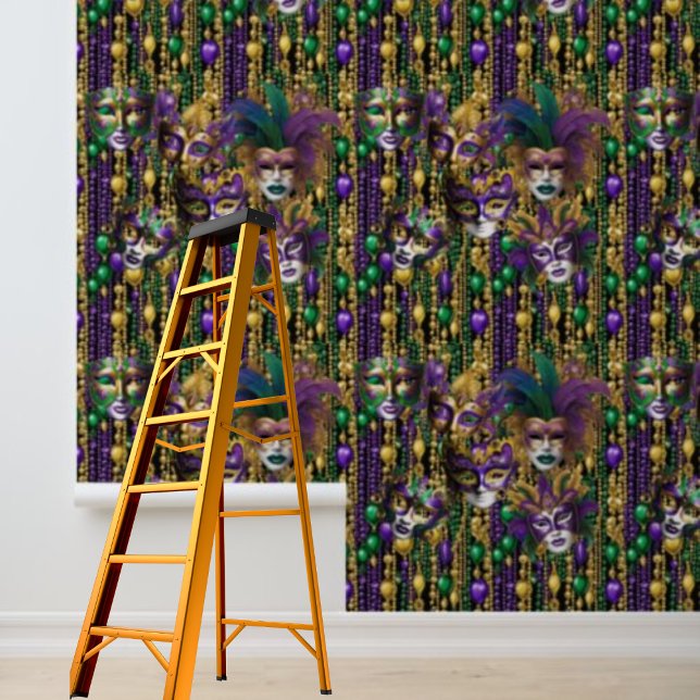 Mardi Gras Karnevalsbeads Masken Green Lila Gold Tapete (Mardi Gras Carnival Beads Masks Green Purple Gold Wallpaper)