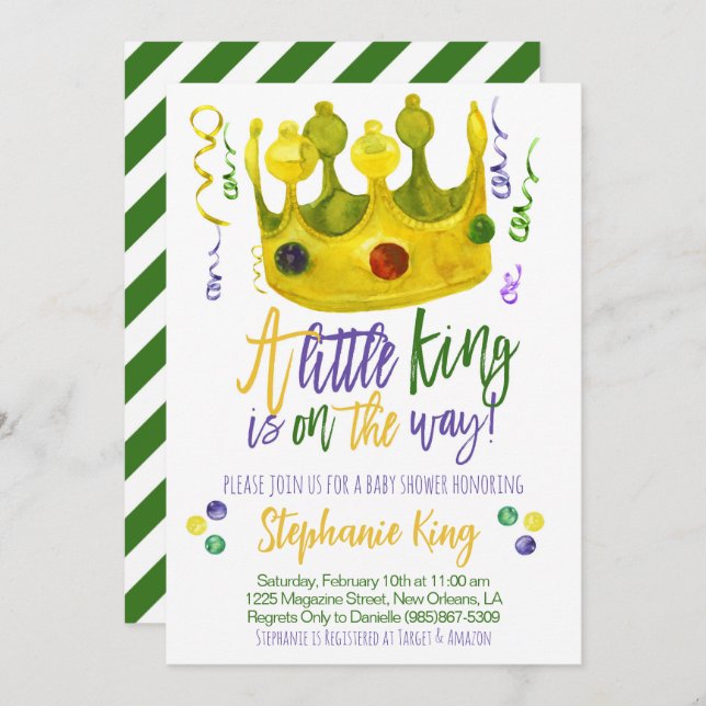 Mardi Gras King Baby Shower Einladung (Vorne/Hinten)