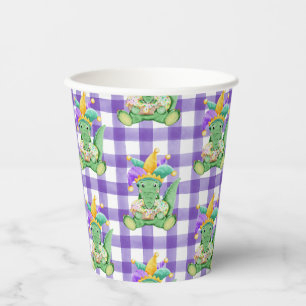 Mardi Gras King Cake Alligator und Gingham-Papierb Pappbecher