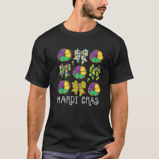 Mardi Gras King Cake Coquette Bow Girl T-Shirt