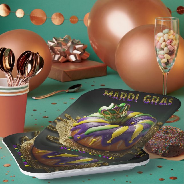 Mardi Gras King Cake mit Krone Pappteller (Multi)