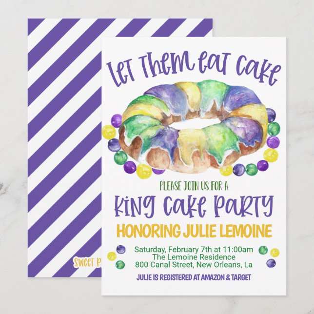 Mardi Gras King Cake Party Einladung (Vorne/Hinten)