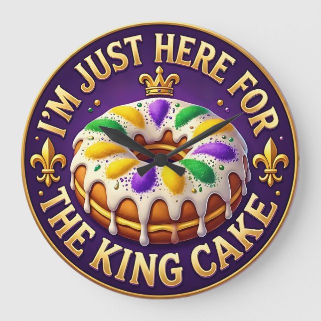 Mardi Gras King Cake Party Große Wanduhr (Vorderseite)